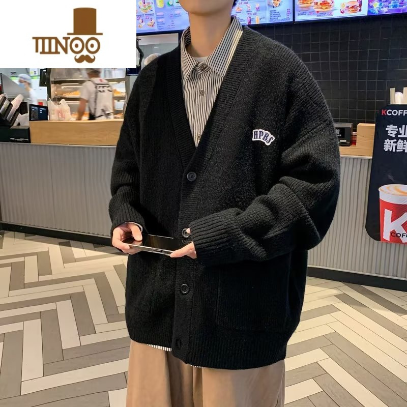 YANXU开衫毛衣外套男冬季日系复古宽松潮牌休闲V领针织衫潮流百搭线衣