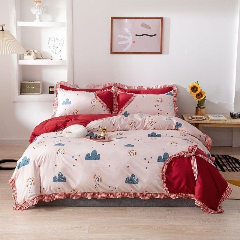 家柏饰(CORATED)公主风四件套床单被套三件套单双人床上套件少女心蝴蝶结床上用品图片