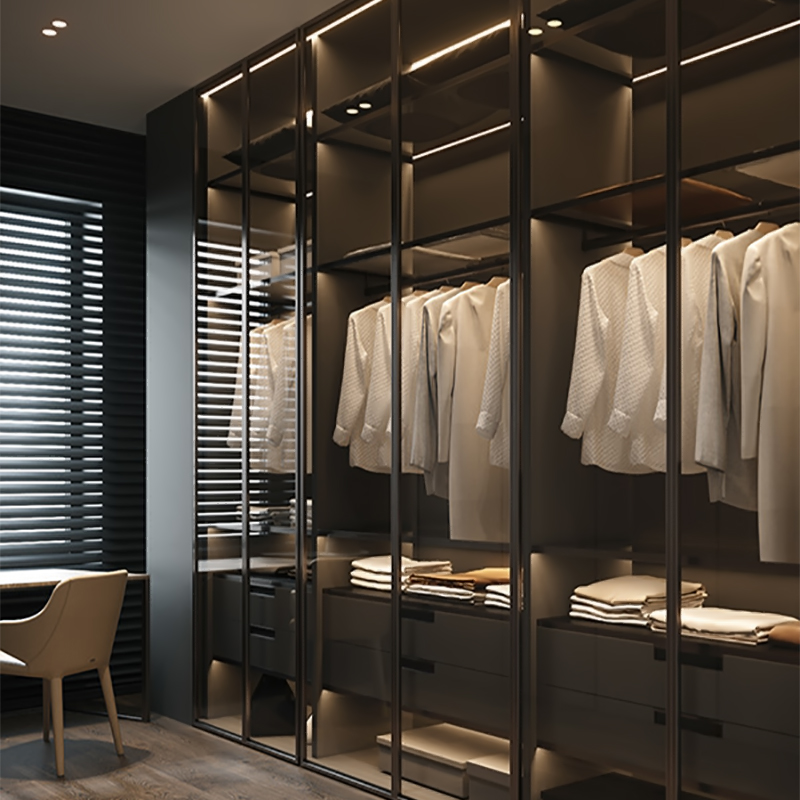 致仕(zisiz)整体一门到顶衣柜定制现代轻奢别墅玻璃门衣帽间定做全屋