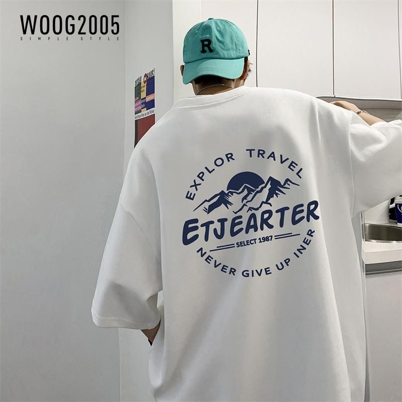 WOOG2005夏季休闲短袖男宽松印花半袖上衣圆领百搭情侣装T恤