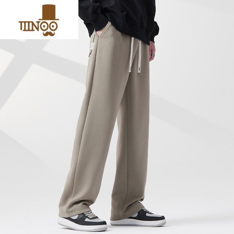 YANXUWP秋季黑色休闲卫裤男美式潮牌宽松直筒垂坠感阔腿裤子款高清大图