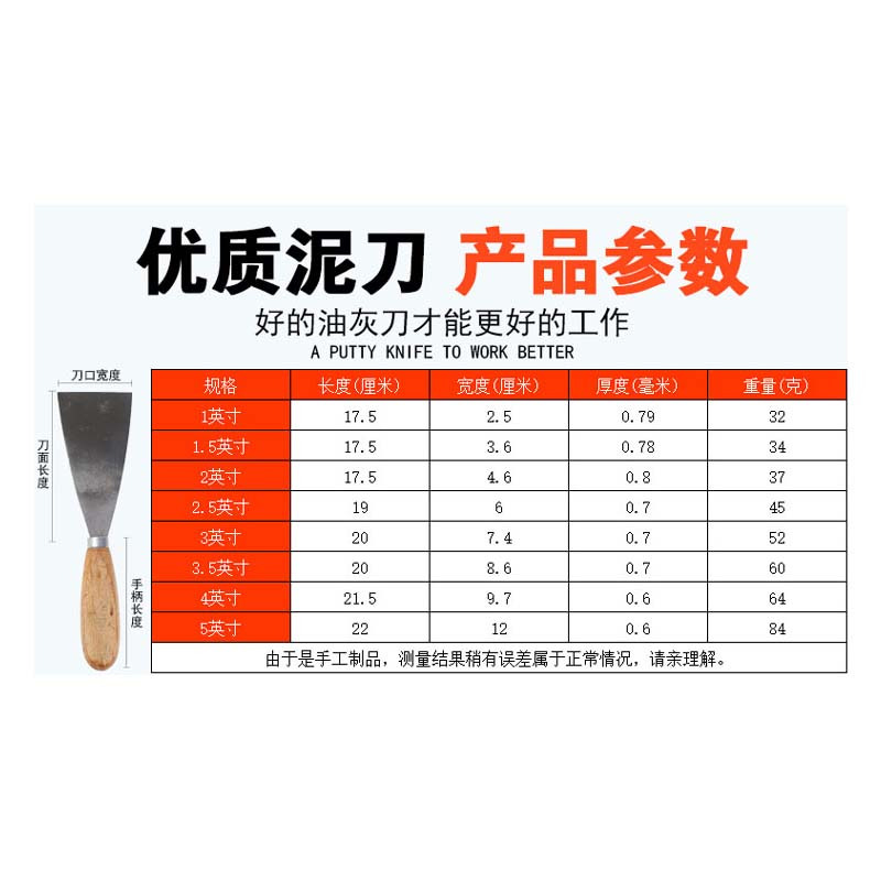 企购优品 油灰刀65*0.6 2.5寸 12把/盒