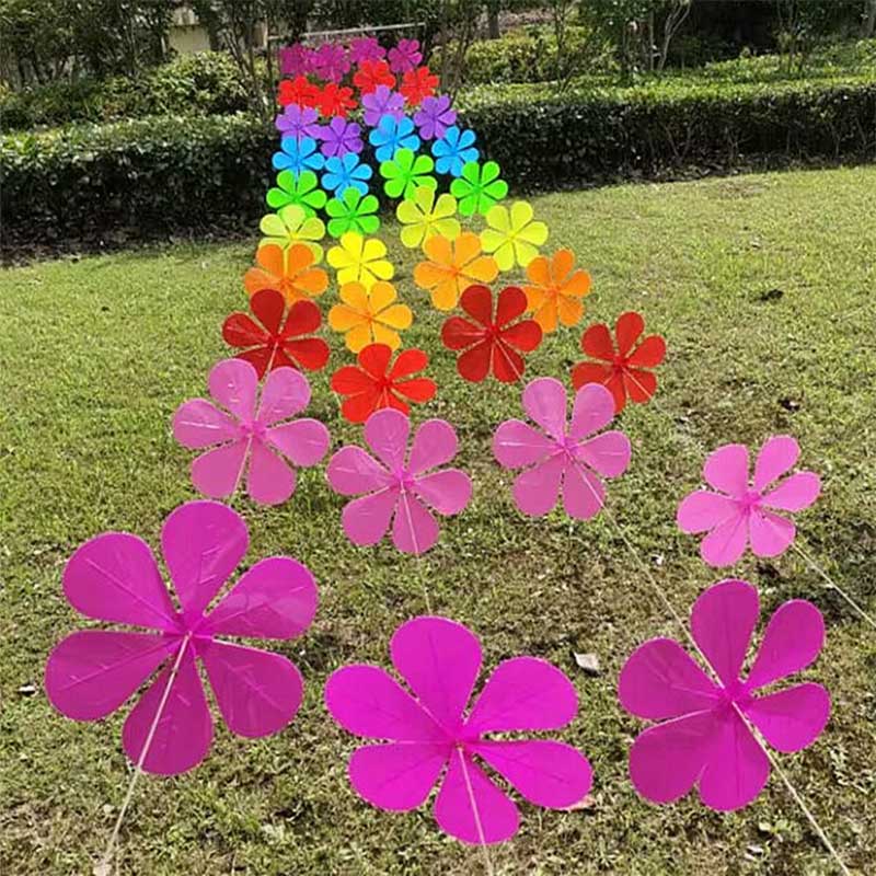 风车串 装饰户外旋转拉线花朵成品 六彩 10米钢丝绳+10个风车 三组