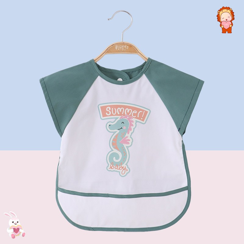 儿童防水罩衣男女宝宝夏季反穿无袖卡通婴儿薄款防脏吃饭围兜围裙