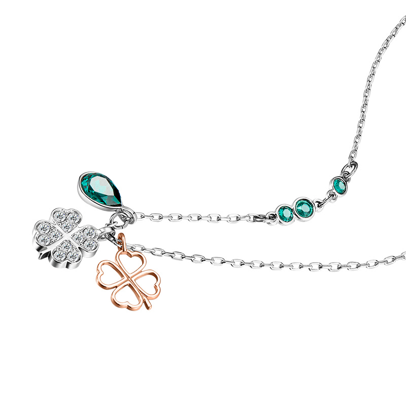 施华洛世奇swarovski米兰达可儿系列四叶密镶水晶项链锁骨链人造水晶