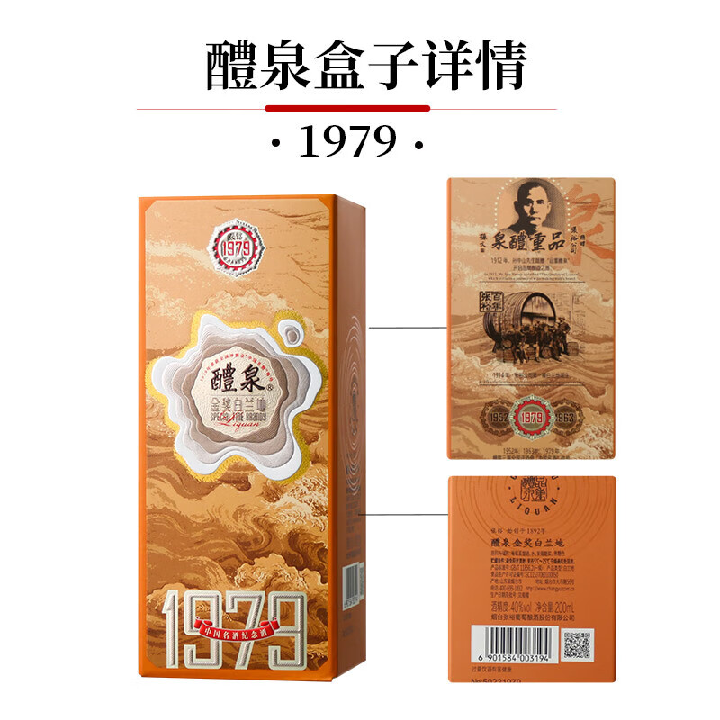 张裕官方授权1979醴泉金奖白兰地洋酒中国名酒纪念限定版200ml*2高清大图