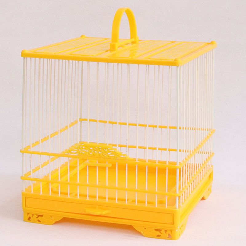 新款绣眼塑钢鸟笼精品方形抽屉笼绣眼颠颏柳莺黄雀鸟洗澡笼 黑色塑料碗套餐