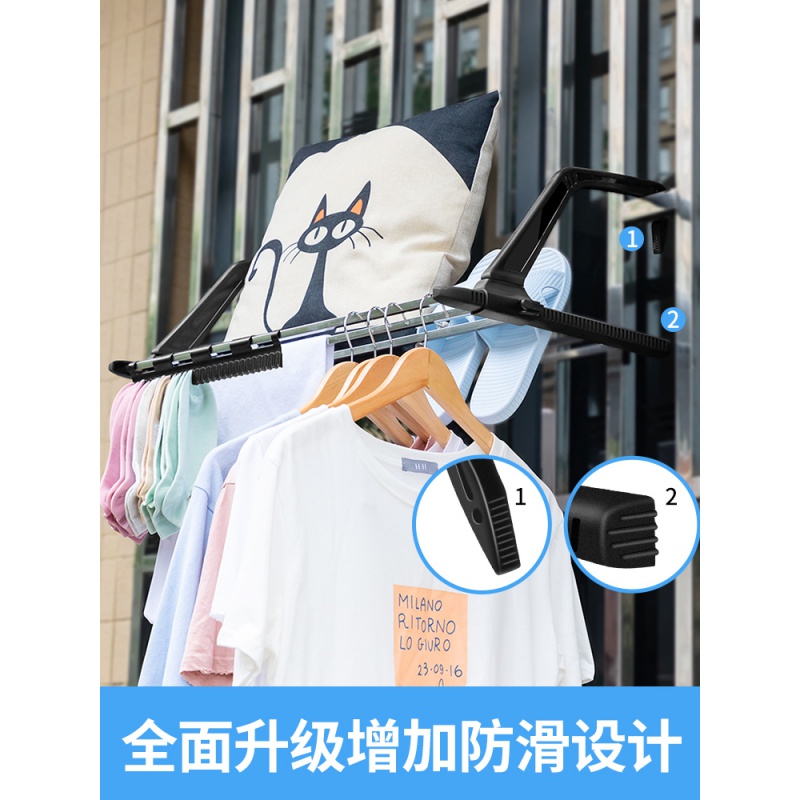 三维工匠窗外晾衣架窗台晒鞋架阳台晾晒暖气片挂架不锈钢小型折叠晒衣架晾晒架 三维工 加粗黑色方管小号38*37cm免安装送高清大图