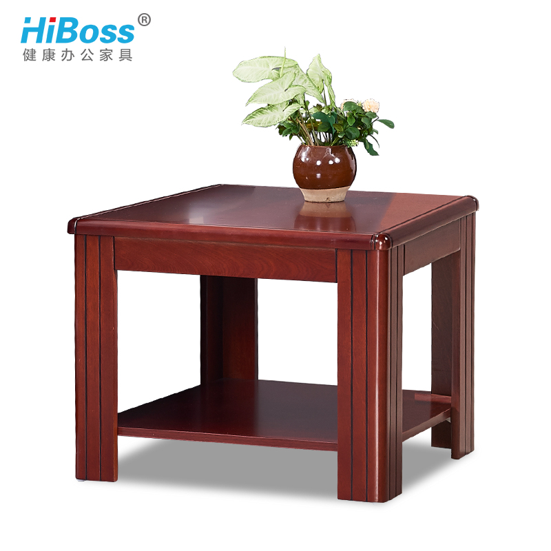 HiBoss办公家具茶几双层中式油漆方茶几贴实木皮边几