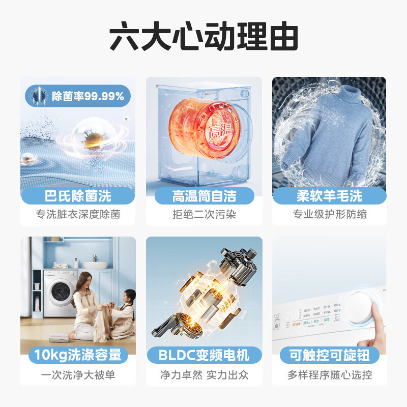 [苏宁自营]美的(Midea)滚筒洗衣机全自动 10公斤家用超薄 双重除菌 三重守护 MG100V11FPRO 以旧换新高清大图