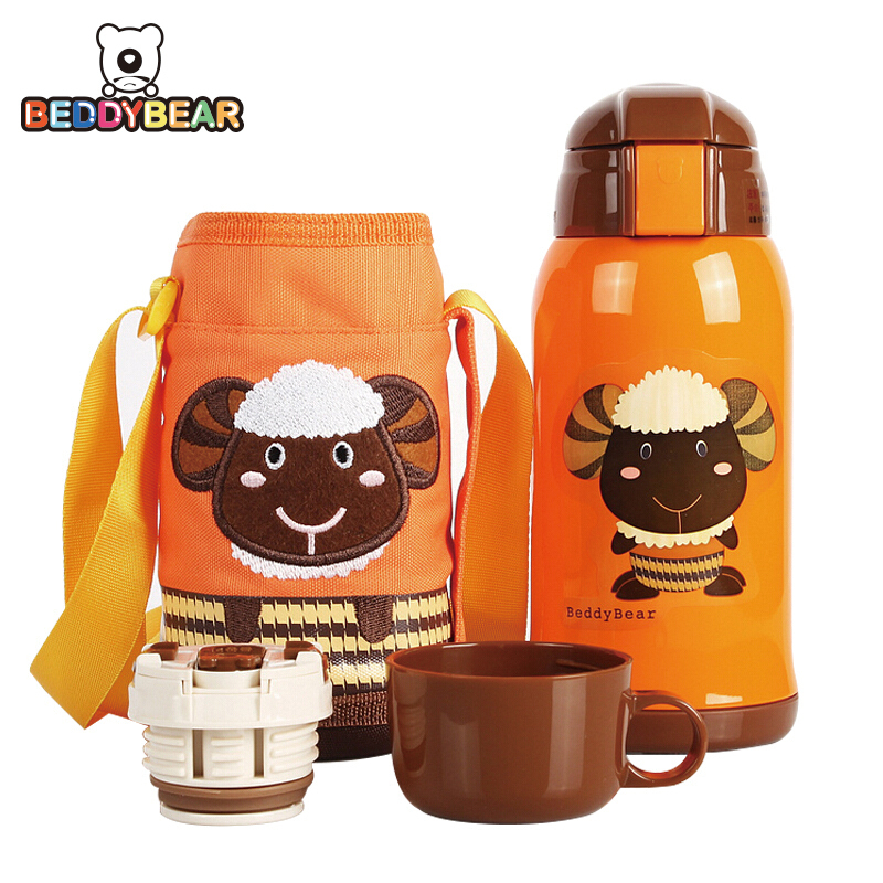 杯具熊 beddybear 母婴幼儿童 316不锈钢大容量两盖保温壶便携式背带宝宝水杯直饮吸管两用杯学饮杯 经典款-小羊高清大图
