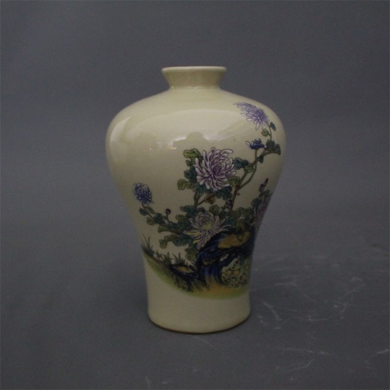 美帮汇景德镇仿古陶瓷器雍正粉彩菊花鸟图梅瓶家居装饰摆件展柜收藏做旧高清大图