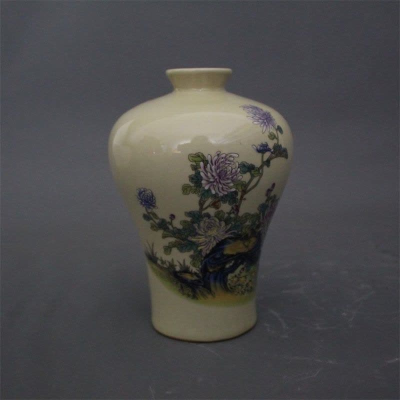 美帮汇景德镇仿古陶瓷器雍正粉彩菊花鸟图梅瓶家居装饰摆件展柜收藏做旧图片