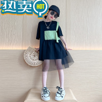 绿彩虹光女童夏装连衣裙2023新款小女孩t恤裙夏季大童短袖polo衫儿童裙子6