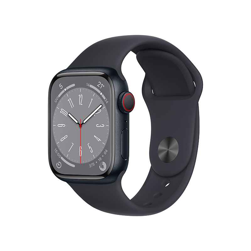 Apple Watch Series 8 智能手表 (GPS+蜂窝版) 41mm 午夜色铝金属表壳 运动型表带高清大图
