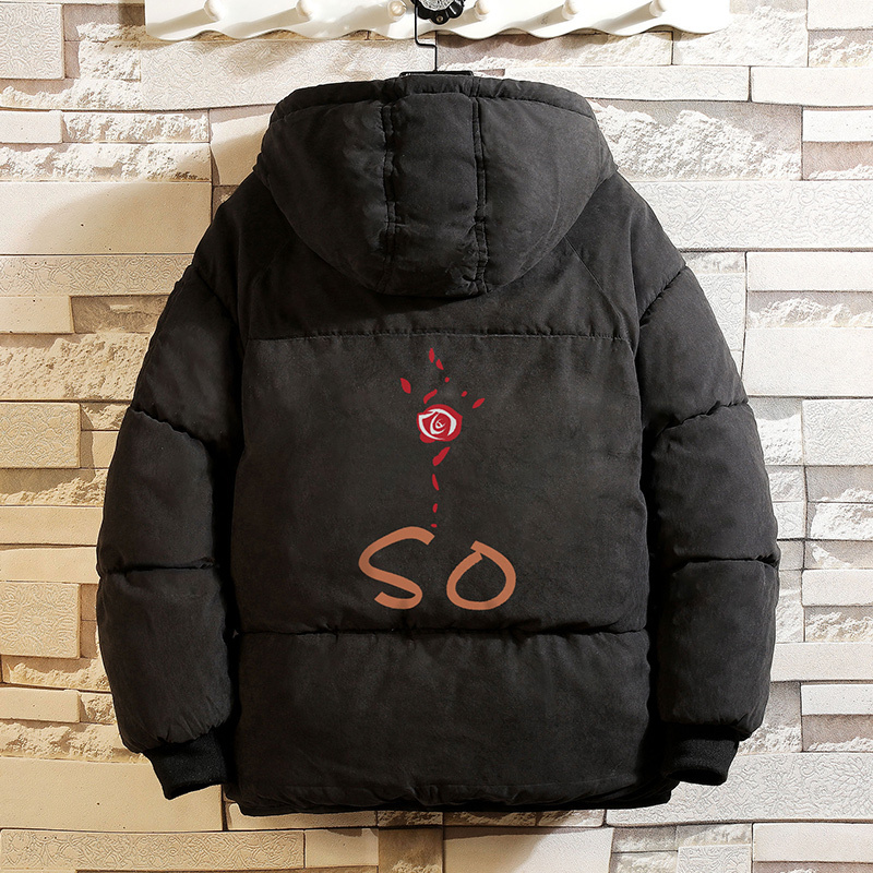 YUANSU冬季笑脸印花棉衣男士保暖外套短款加厚棉服潮流连帽面包服男棉袄棉衣