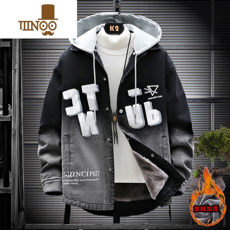 YANXU牛仔外套男宽松2023新款青少年高中初中学生帅气潮牌流夹克高清大图