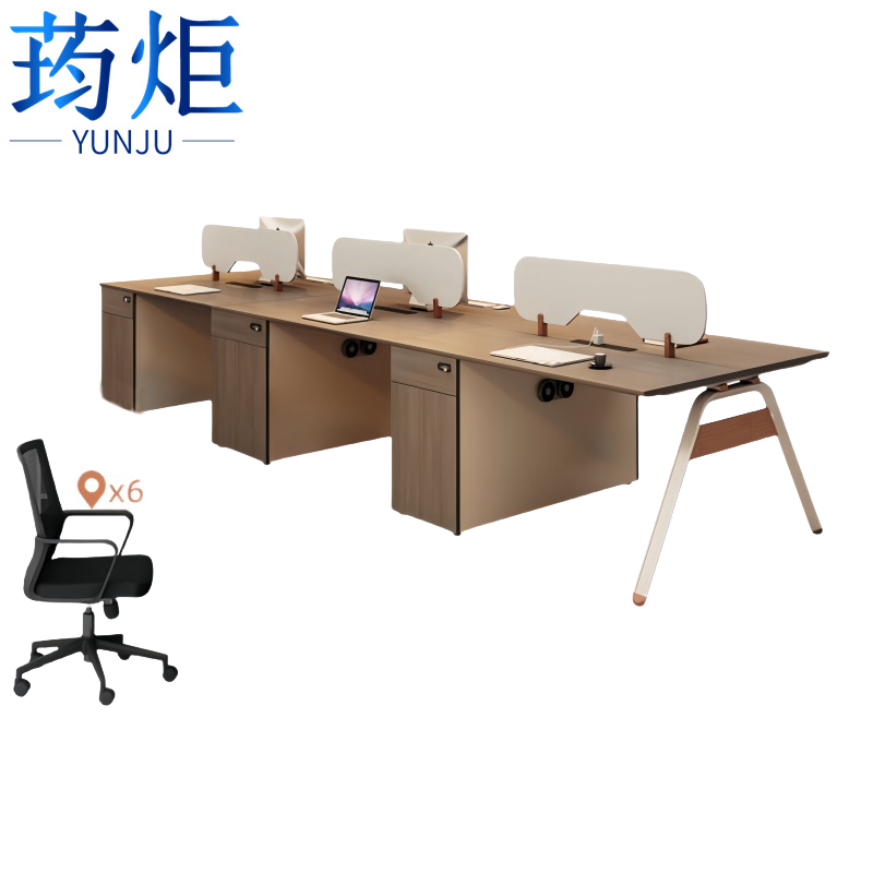 荺炬职员桌六人位+椅组高清大图