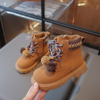 儿童皮靴秋冬新款男童复古马丁靴韩版女童磨砂革流苏时装靴 29码内长17.8cm BBW907/加绒黄色