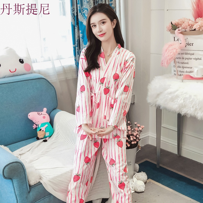 和服纯棉睡衣女春秋季长袖韩版秋装宽松学生可外穿家居服两件套装