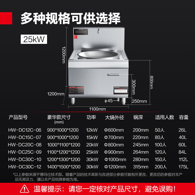 德玛仕(DEMASHI)大功率商用电磁炉 电磁大锅灶学校食堂酒店电灶台HW-DC25C-09单头大炒锅25kW(201)高清大图