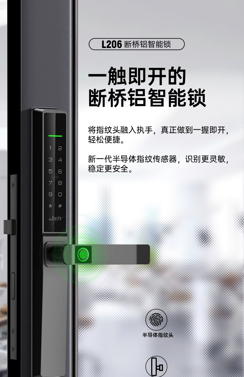 剑芯L206断桥铝合金指纹密码智能锁(带遥控功能)包上门安装高清大图