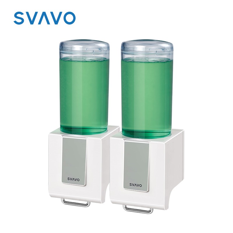 瑞沃(SVAVO)皂液器壁挂式洗手液盒免打孔浴室洗发水分装瓶皂液盒洗洁精按压器 VX686-2双格 灰色单位:个