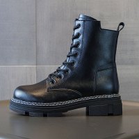秋冬季加绒厚底真皮牛皮马丁靴女韩版系带女靴子休闲女学生鞋子 女