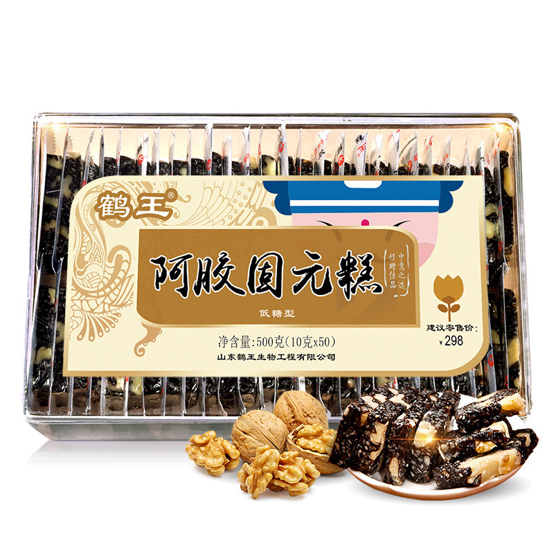 鹤王阿胶糕即食低糖型500g阿胶固元膏阿胶膏方块