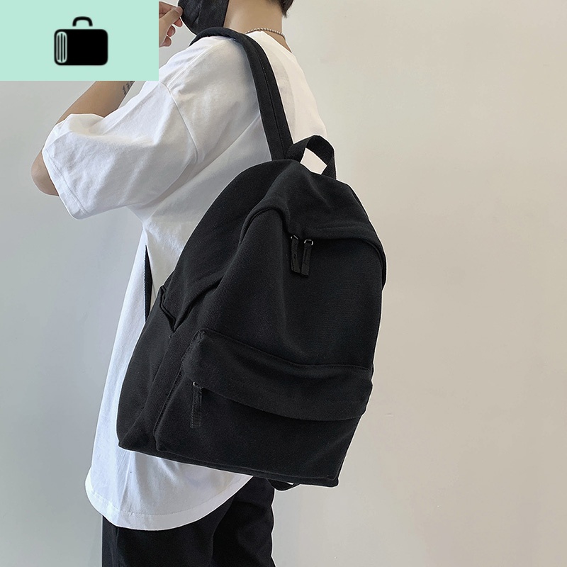 学院风双肩包男韩版简约纯色帆布休闲背包校园高中生潮流百搭书包NEW LAKE 黑色6026款收藏送礼品高清大图
