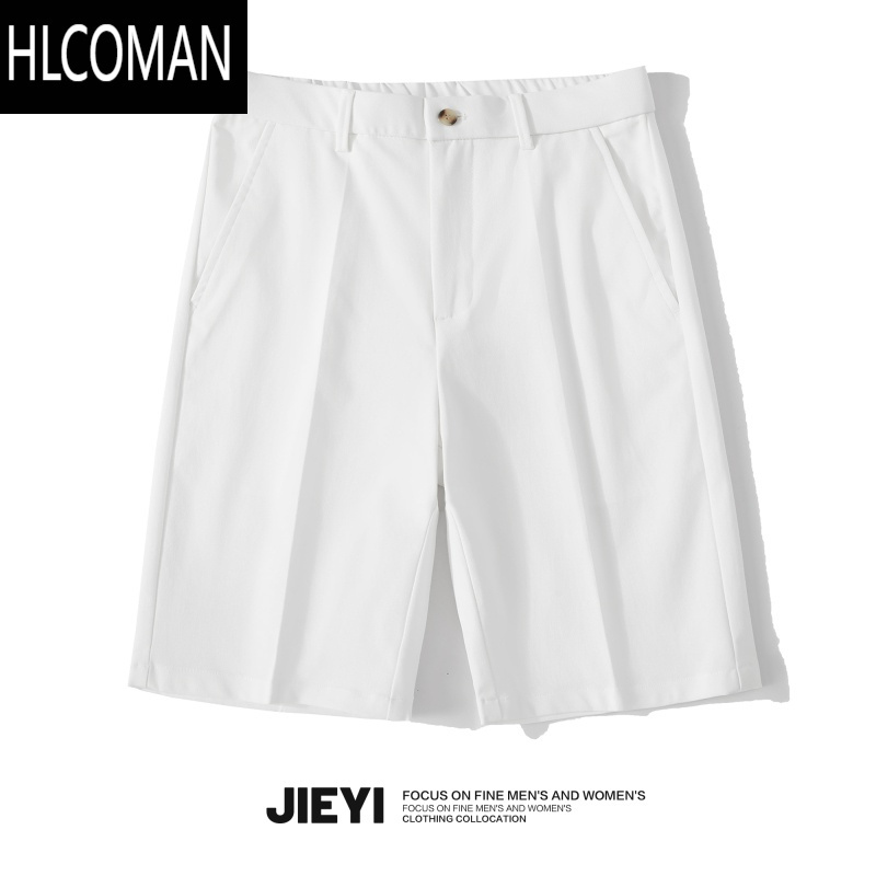 HLCOMAN 白色品质男士西装短裤休闲复古五分西裤伦敦风半松紧腰中裤