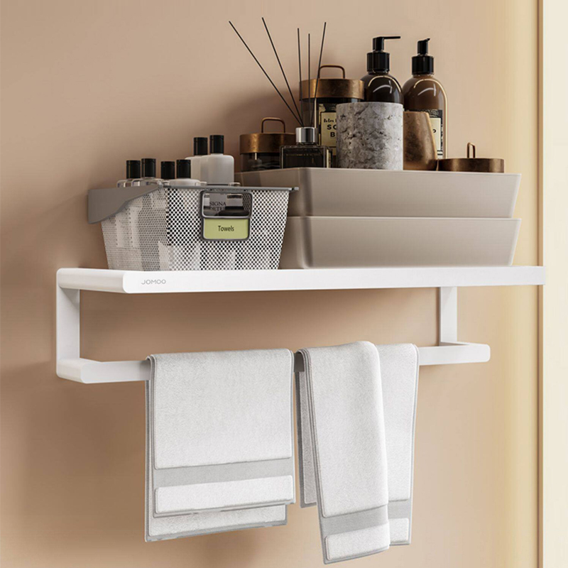 九牧(JOMOO)卫浴白色浴巾架毛巾杆奶油风浴室挂件卫生间置物架双层太空铝936017-P2-1高清大图