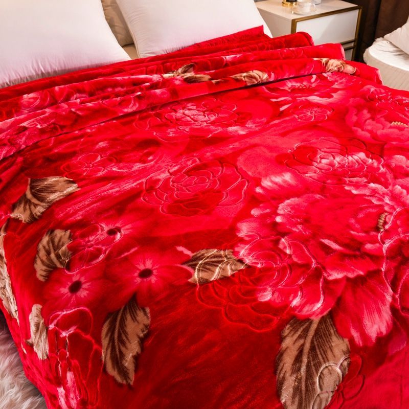 拉舍尔毛毯加厚4斤10斤婚庆毛毯大红色毛毯被子加厚双面绒双人毯