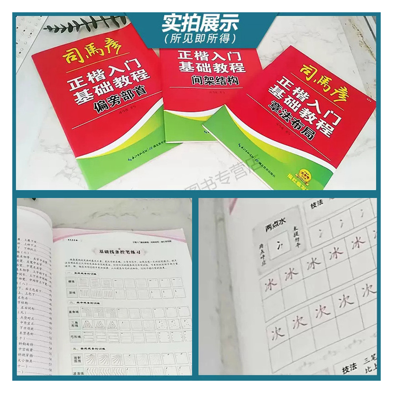 全3本 [正版]正楷入门基础教程偏旁部首间架结构章法布局描红临写版练字本中小学临摹每日一练通用常用字规范基础训练硬笔写字