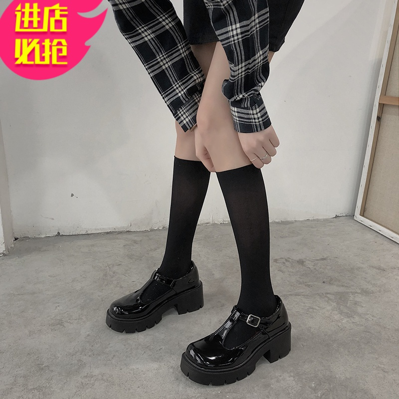 金三志小皮鞋女英伦韩版百搭2021年新款黑色高跟玛丽珍粗跟jk配裙子lo鞋休闲鞋
