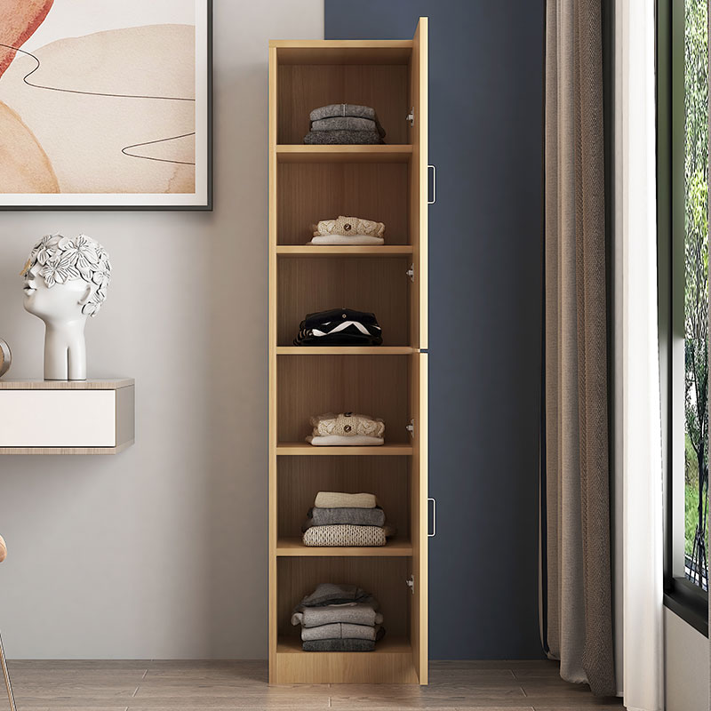 臻远 ZY-MZYG-2简约木质衣柜卧室单开门衣柜夹缝储物柜浅胡桃B款上下门高清大图