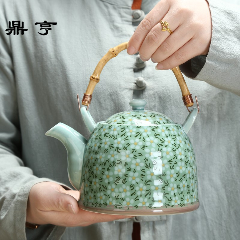 鼎亨陶瓷茶壶大号耐高温青花瓷提梁壶夏日家用凉壶饭店餐馆泡茶