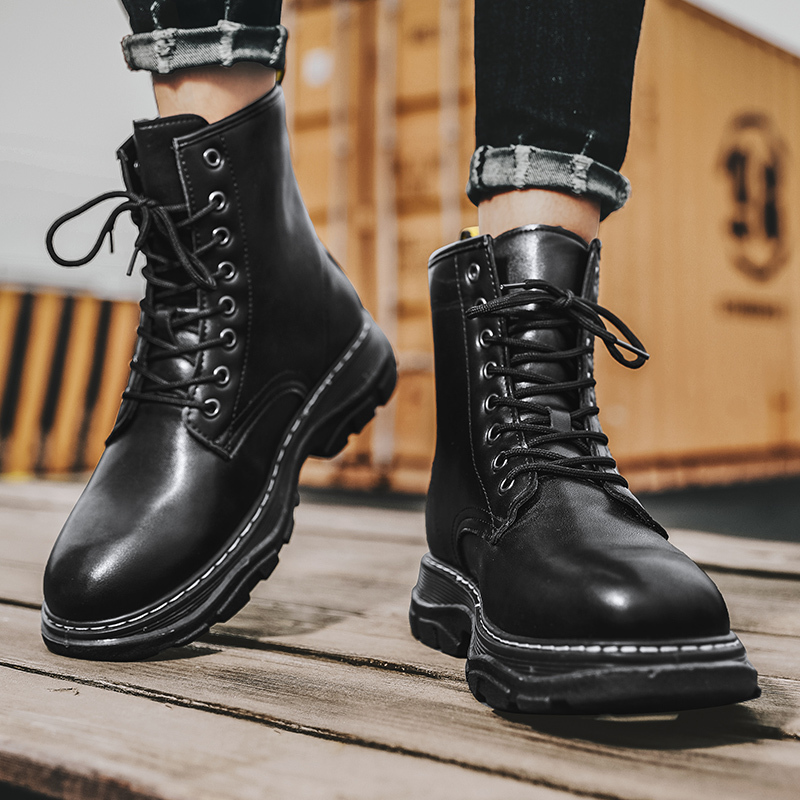 马丁靴男高帮厚底复古工装男士皮靴英伦风青年潮男硬汉靴子大黄靴