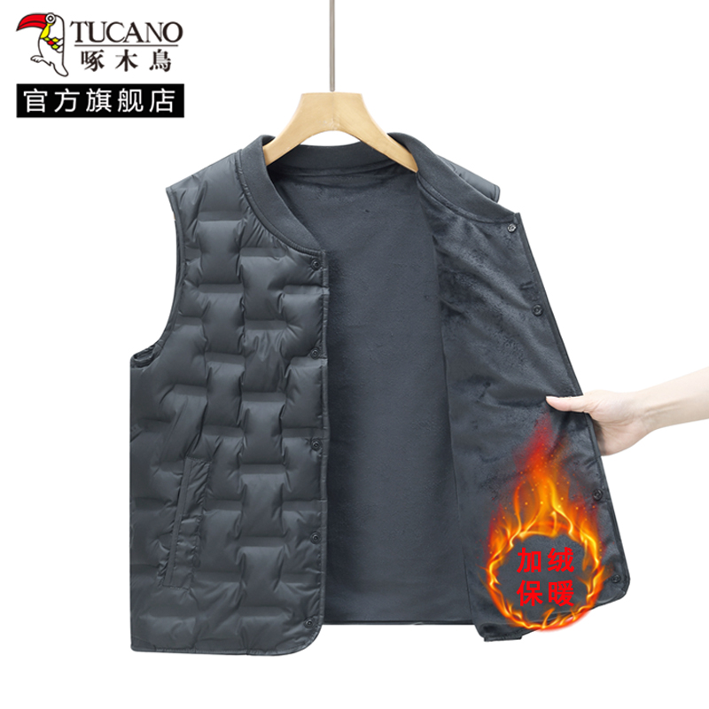 啄木鸟羽绒马甲男2024冬新款保暖内穿背心加绒加厚中老年爸爸内穿高清大图