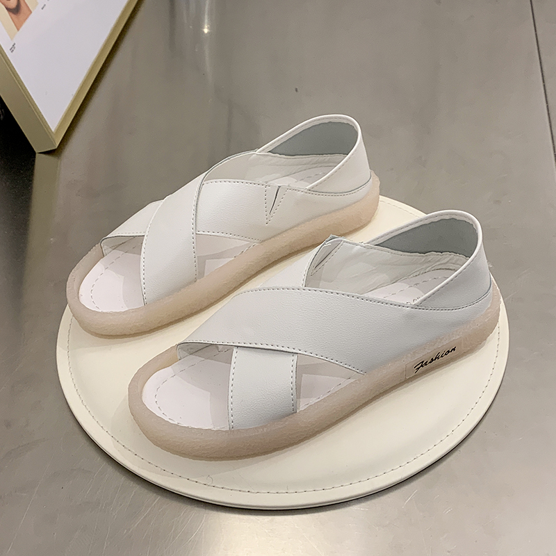 ideamini网红凉鞋2021年新款夏季百搭仙女风平底鞋交叉果冻孕妇两穿凉