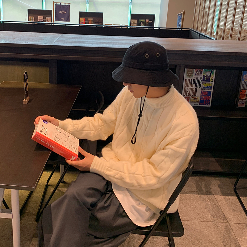 BaLuoShang冬季加厚半高领复古提花毛衣男潮牌衣服宽松针织衫情侣套头毛线衣毛衣