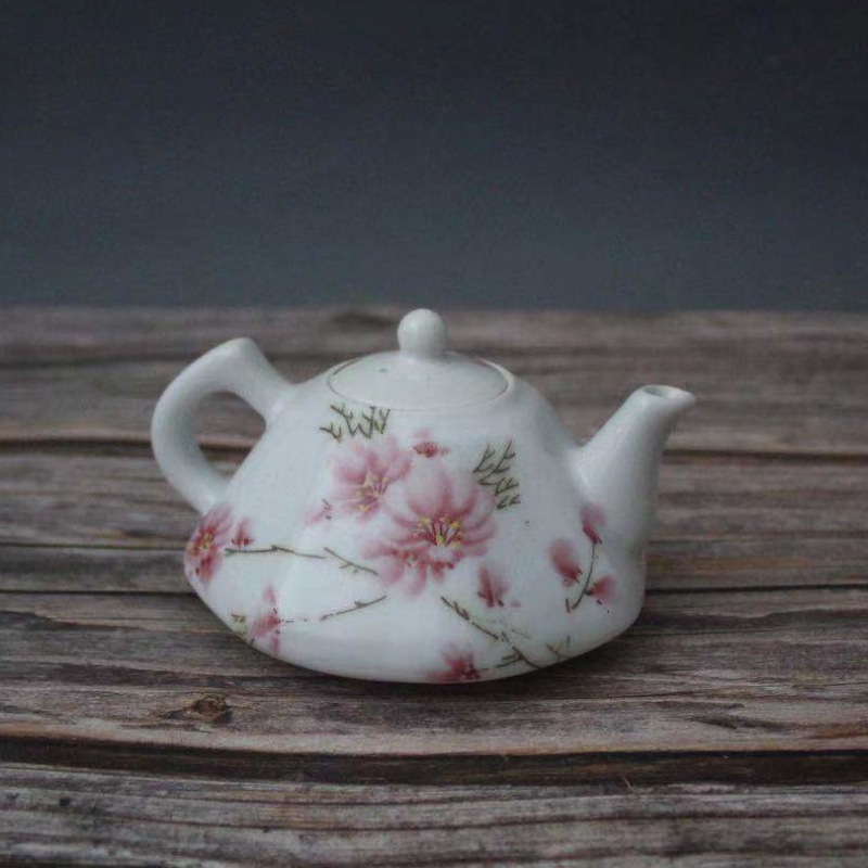 景德镇仿古陶瓷1962年水点桃花茶壶家居装饰展柜摆件功夫茶