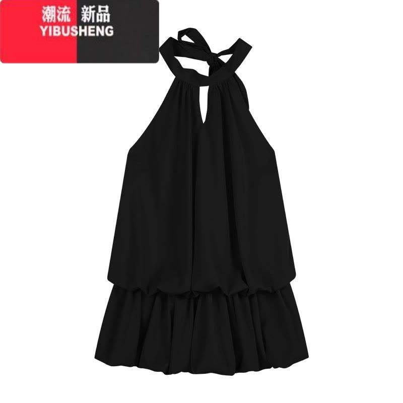 YIBUSHENG红色蝴蝶结性感露背无袖挂脖连衣裙女季纯欲收腰花苞a字短裙子图片