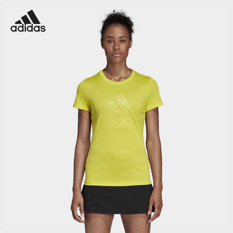 阿迪达斯 (adidas)春夏新款羽毛球短袖男女款圆领T恤情侣款休闲运动短袖针织速干透气 女款黄色CW7088 (S-X