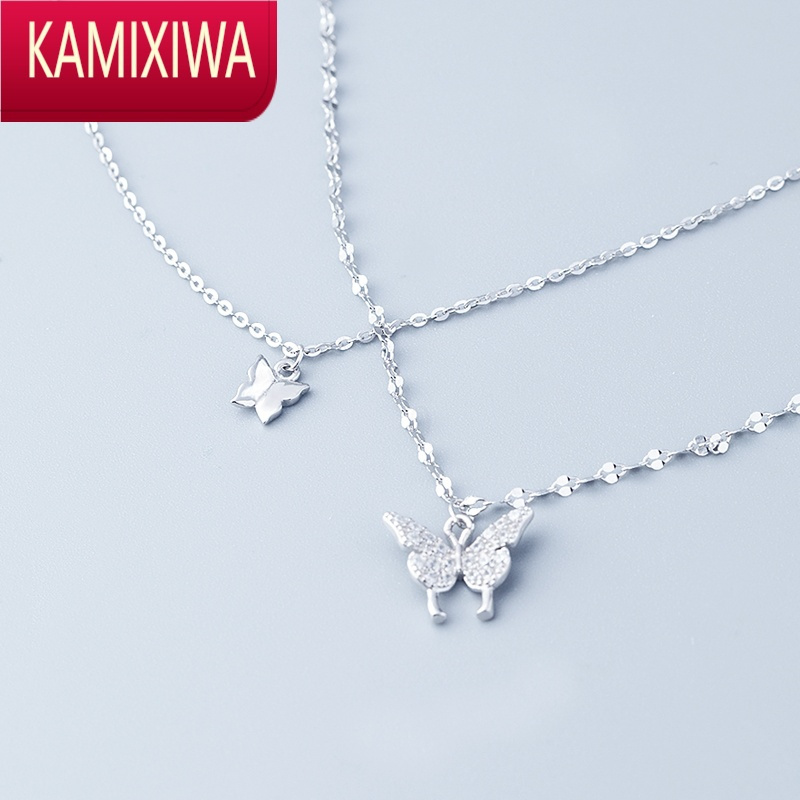 KAMIXIWA猫蛰S银双层蝴蝶项链女秋冬轻奢小众高级感锁骨链2021年新款