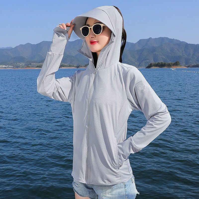 冰丝防晒衣女外穿透气防紫外线夏季新款连帽长袖薄款骑车短款外套高清大图
