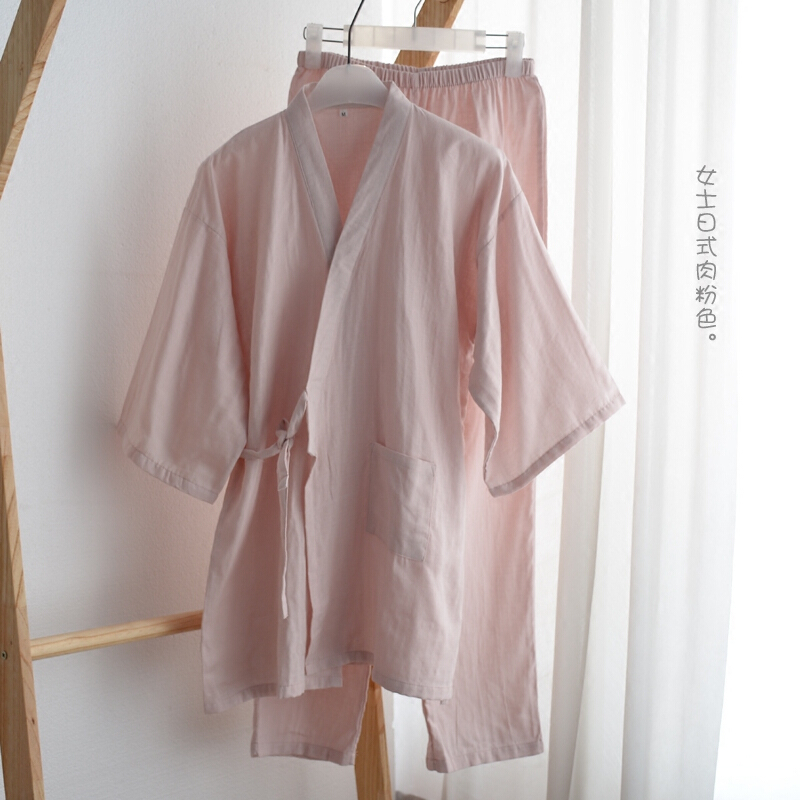 日式棉质纱布和服春夏男女情侣家居服套装浴袍日系汗蒸服绑带睡衣