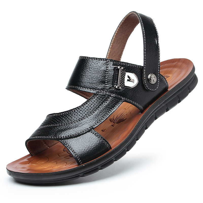 凡世界新款夏季男士皮凉鞋真皮凉鞋头层牛皮男沙滩鞋休闲拖鞋男鞋夏鱼