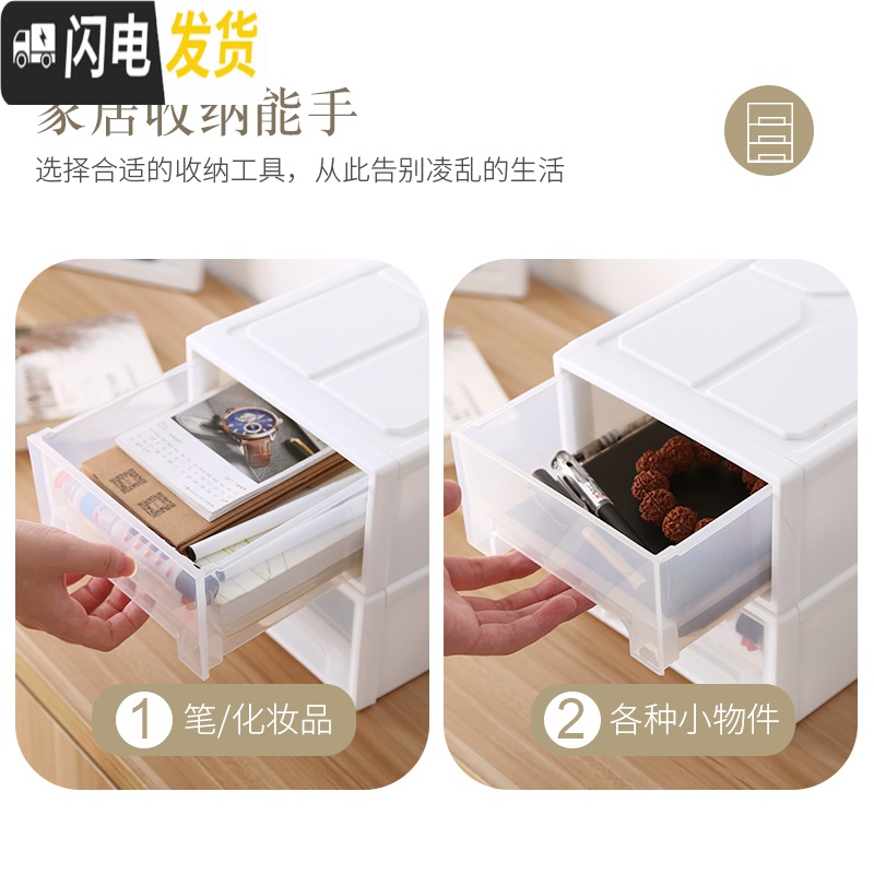 三维工匠2件装 加厚桌面收纳盒抽屉式学生文具化妆品塑料遥控器储物箱高清大图