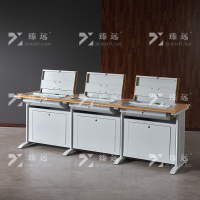 臻远 ZY4012409 隐藏式翻转电脑桌培训桌办公桌A款三人位